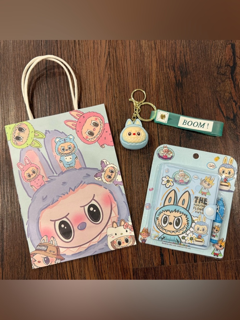 Monsters Labubu Keychain & Stationery Trio- Purple or blue